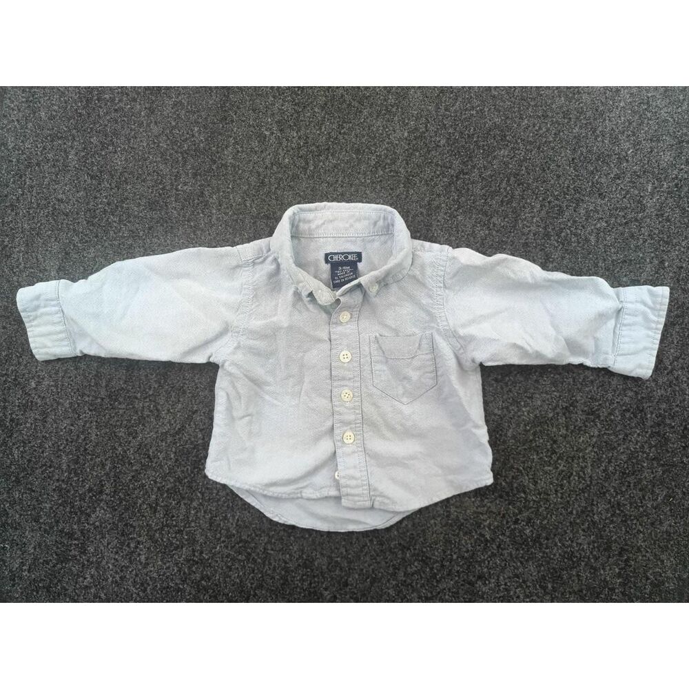 Cherokee Baby Boys Long Sleeve Button-Down Oxford Shirt Light Blue 3-6 Months